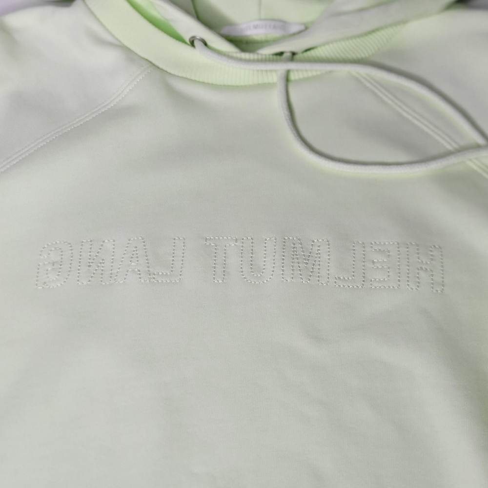 Helmut Lang Embroidered French Cotton Terry Hoodie Neon Lime Women's XS - Picture 4 of 15